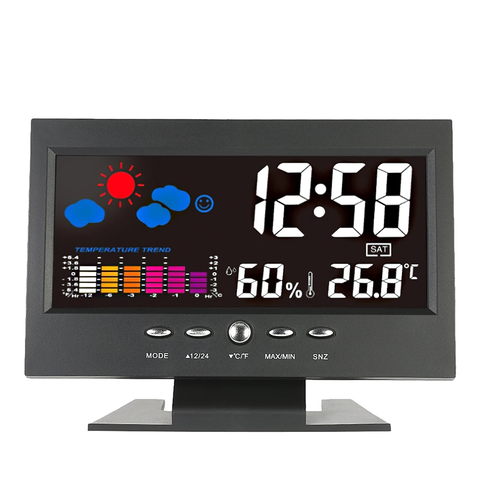 Black Multi-function Temperature And Humidity Electronic Clock Barometer Color Display Weather Bell Sound Control Clock
Black Multi-function Temperature And Humidity Electronic Clock Barometer Color Display Weather Bell Sound Control Clock