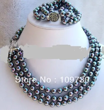 Jewelry 00497 3 strands black color south sea mother-of-pearl necklace and bracelet set ss925
Jewelry 00497 3 strands black color south sea mother-of-pearl necklace and bracelet set ss925