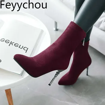 Women Boots Autumn Winter Super High Heel Warm Flock Zip Mid-Calf Stretch Boots Pointed Toe 2019 Sexy Fashion Black Gray Brown
Women Boots Autumn Winter Super High Heel Warm Flock Zip Mid-Calf Stretch Boots Pointed Toe 2019 Sexy Fashion Black Gray Brown