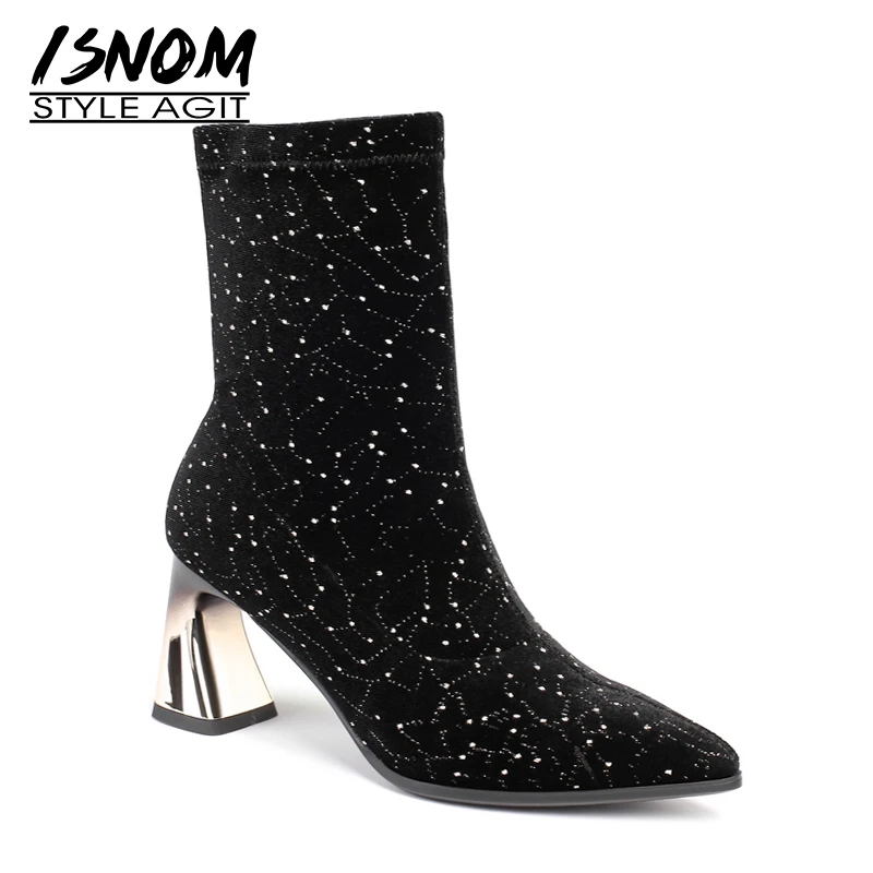 ISNOM Crystal Flock Stretch Boots Women Ankle Booties Pointed Toe Sock Shoes Female High Heels Shoes Ladies Party Shoes Winter
ISNOM Crystal Flock Stretch Boots Women Ankle Booties Pointed Toe Sock Shoes Female High Heels Shoes Ladies Party Shoes Winter