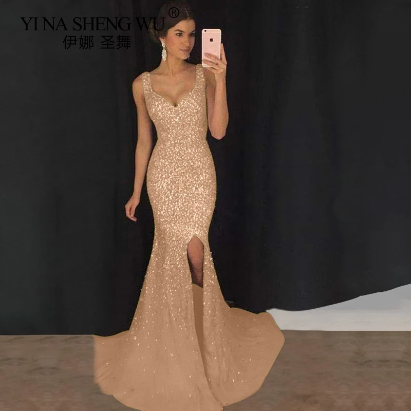 Sexy Deep V-neck Sling Sequin Dress Tulle Long Slit Party Dress Slim Charming SequinLong Dress Temperament Ladies Evening Gown
Sexy Deep V-neck Sling Sequin Dress Tulle Long Slit Party Dress Slim Charming SequinLong Dress Temperament Ladies Evening Gown