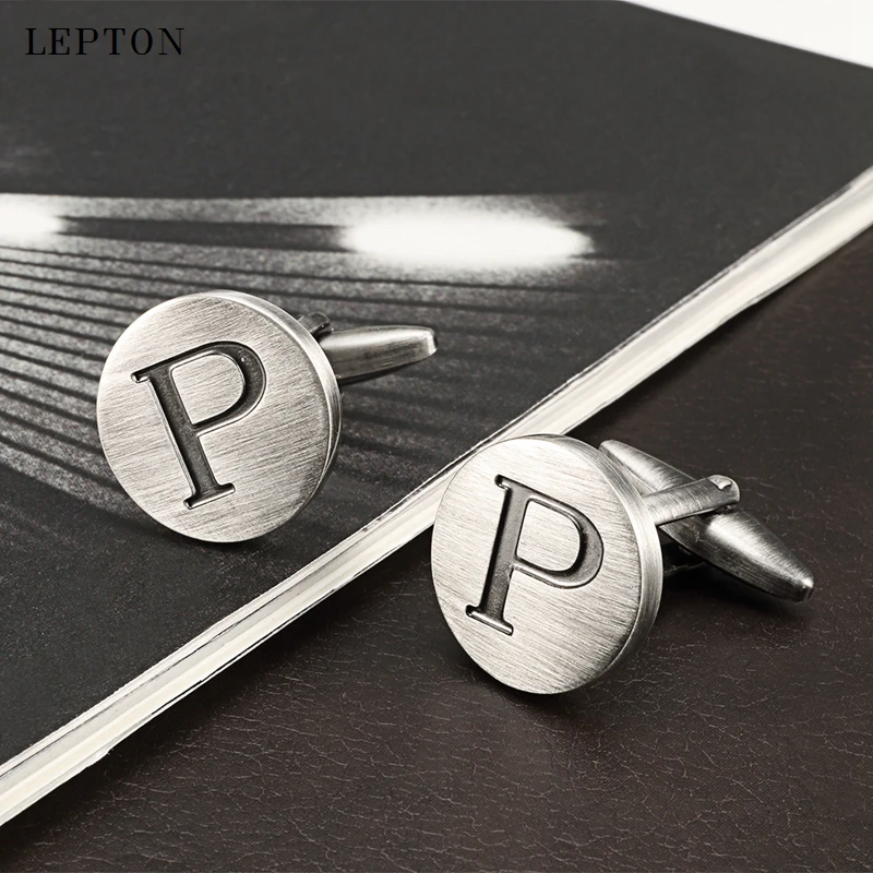 

Lepton Letters P of an alphabet Cufflinks For Mens Antique Silver plated Round Letters P cuff links Men shirt cuffs Cufflinks