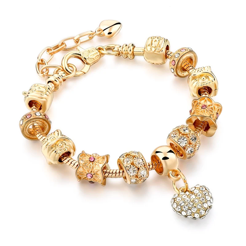 Crystal Heart Charm Bracelets and Gold Bangles