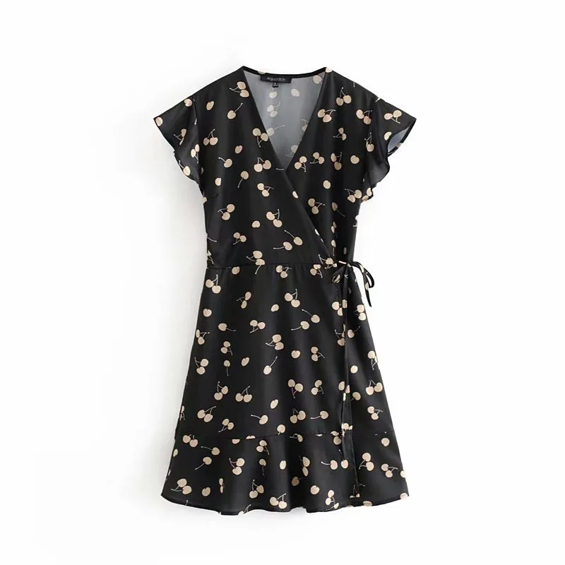 French Style Vintage Sweet Cherry Print Ruffled Sleeve Side Lace-Up Dress Stylish Women V-Neck Mini Dress Casual Vestidos
French Style Vintage Sweet Cherry Print Ruffled Sleeve Side Lace-Up Dress Stylish Women V-Neck Mini Dress Casual Vestidos
