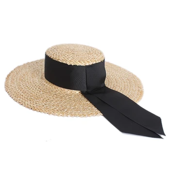 

Women Classical Wheat Straw Hat Summer Cap Large Wide Brim Sun Hat Elegant Floppy Ribbon Beach Hat Vocation Derby Hat