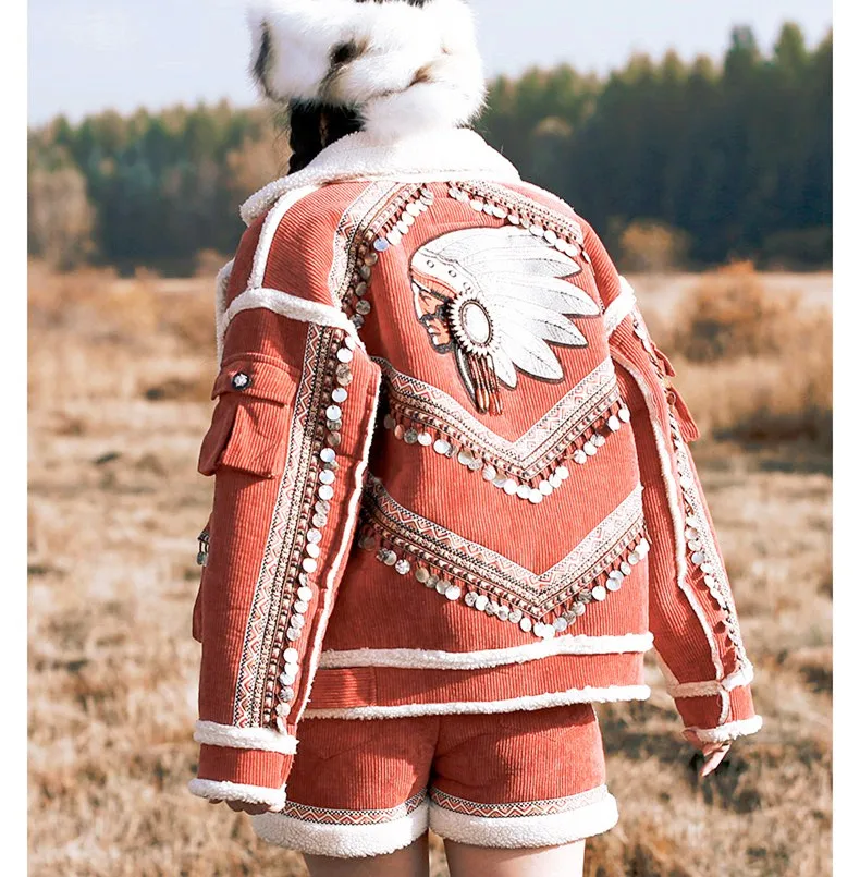 Winter Women Vintage India Totem Embroidery Shell Tassel Loose Thicken Warm Corduroy Lambswool Short Jacket
Winter Women Vintage India Totem Embroidery Shell Tassel Loose Thicken Warm Corduroy Lambswool Short Jacket
