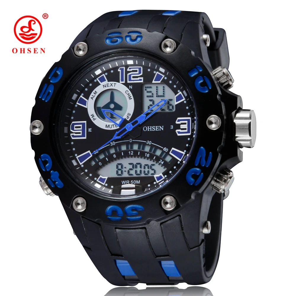 2016 in new OHSEN Digital Quartz Mens wristwatch relogio masculino Rubber Band Blue Outdoor Sport Blue Diving Oversize Watches
2016 in new OHSEN Digital Quartz Mens wristwatch relogio masculino Rubber Band Blue Outdoor Sport Blue Diving Oversize Watches