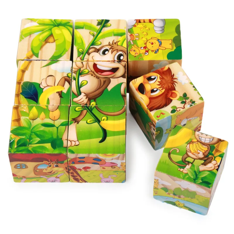 9pcs/set Cartoon 6 Sides Painting 3D Cube Puzzle Wooden Jigsaw Animal Fruit Traffic Early Education Learning Toys For Children
9pcs/set Cartoon 6 Sides Painting 3D Cube Puzzle Wooden Jigsaw Animal Fruit Traffic Early Education Learning Toys For Children