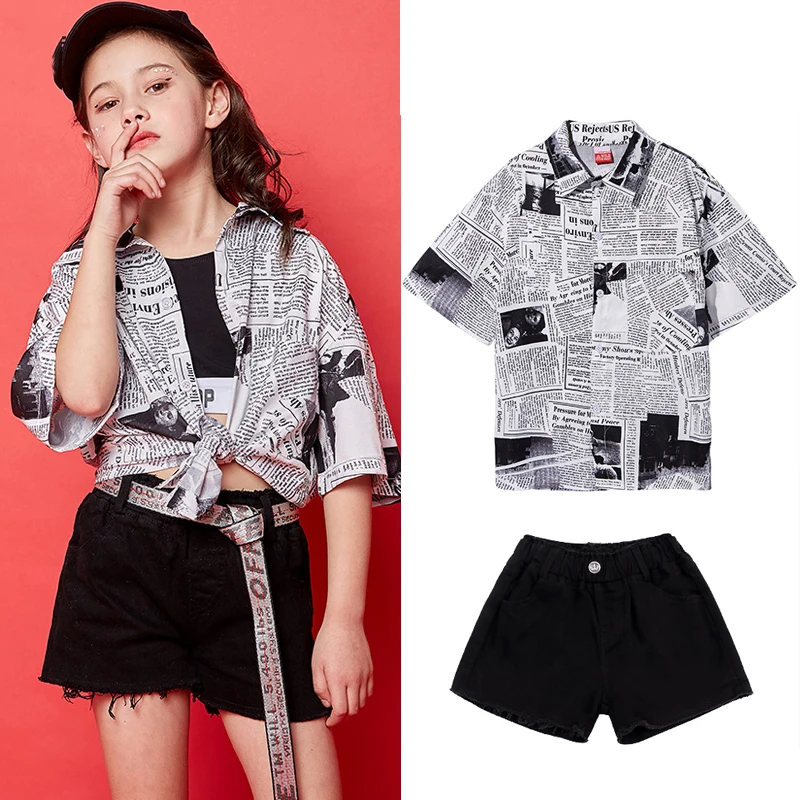 2019 Girls Jazz Dance Clothes Hip-hop Performance Newspaper Pattern Street Dance Practice Children Stage Costume BL1502
2019 Girls Jazz Dance Clothes Hip-hop Performance Newspaper Pattern Street Dance Practice Children Stage Costume BL1502