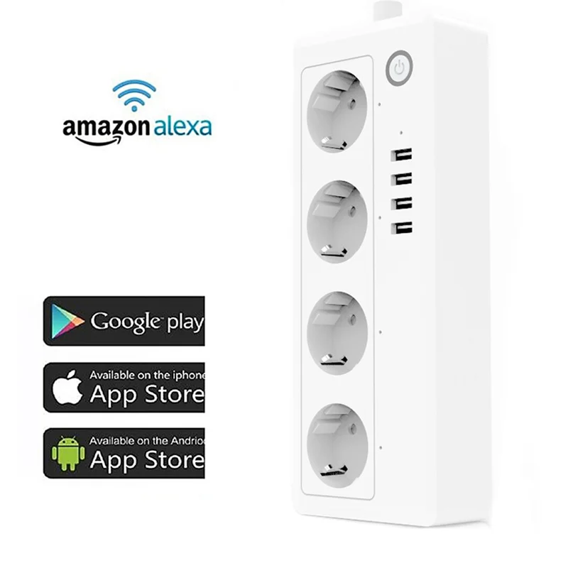 

Smart Wifi Plug Power Strip Surge Protector Multiple Power Sockets 4 USB Port Voice Control for Amazon Echo Alexa's Google Home