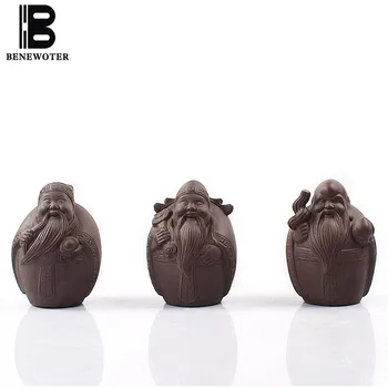 

3PCS/LOT BENEWOTER Tea Ceremony Creative Boutique Fu Lu Shou Gods Tea Pet Ceramic Yixing Purple Clay Ornament Decoration Craft