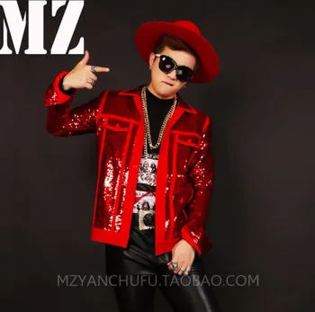 BIGBANG male singer DJ right Zhi long GD red sequins stitching jacket Men stage performance coat costumes ! S-5XL
BIGBANG male singer DJ right Zhi long GD red sequins stitching jacket Men stage performance coat costumes ! S-5XL