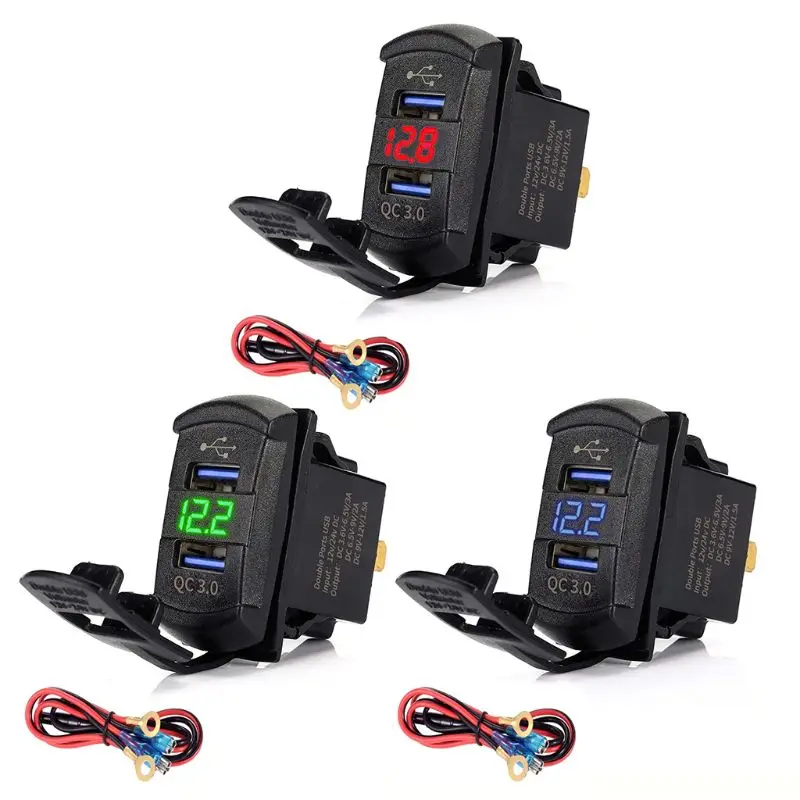Quick Charge 3.0 Dual USB Rocker Switch QC 3.0 Fast Charger LED Voltmeter for Boats Car Truck Motorcycle Smartphone Tablet #221
Quick Charge 3.0 Dual USB Rocker Switch QC 3.0 Fast Charger LED Voltmeter for Boats Car Truck Motorcycle Smartphone Tablet #221
