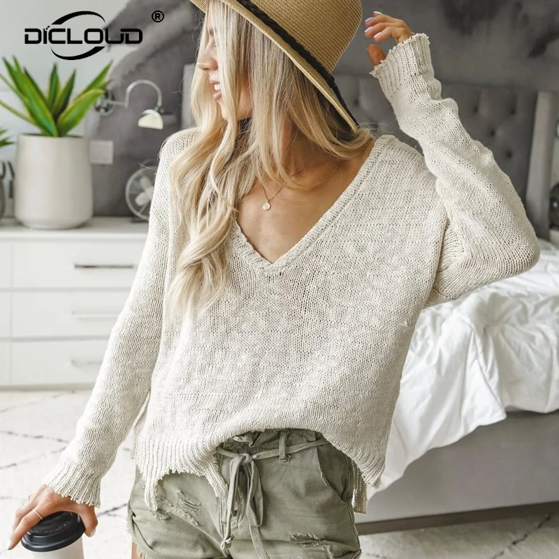 Elegant Fashion Deep V Neck Women Summer Sweater Tops Casual Loose Pullovers Distressed Light Knitwear Chic Autumn Jumpers Femme
Elegant Fashion Deep V Neck Women Summer Sweater Tops Casual Loose Pullovers Distressed Light Knitwear Chic Autumn Jumpers Femme