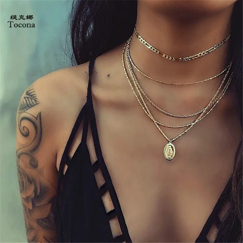 Tocona Gold Color Madonna Mutil-Layered Pendant Necklace for Women Boho Short Chains Charms Necklace Collar Jewelry 6139
Tocona Gold Color Madonna Mutil-Layered Pendant Necklace for Women Boho Short Chains Charms Necklace Collar Jewelry 6139