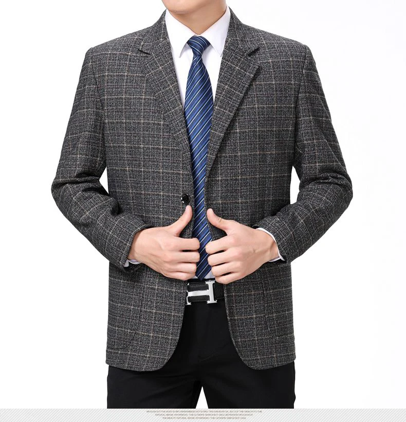WAEOLSA Spring Autumn Men Plaid Blazers Blue Gray Suit Jackets Man Elegance Blazer Hombre Check Texture Tailored Jackets Male Outfits (5)