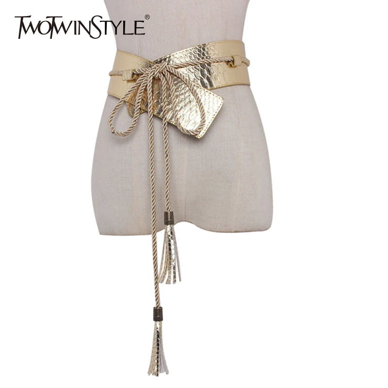 TWOTWINSTYLE PU Leather Wide Belt For Women Snakeskin Tassel Lace Up Female Belts 2019 Spring Cummerbund Fashion New
TWOTWINSTYLE PU Leather Wide Belt For Women Snakeskin Tassel Lace Up Female Belts 2019 Spring Cummerbund Fashion New