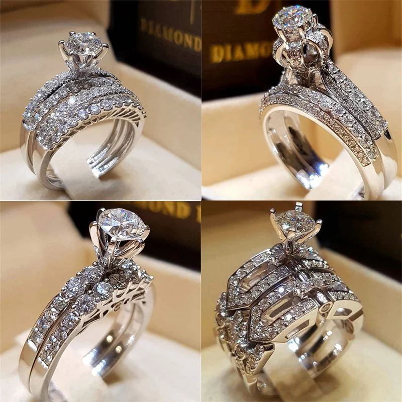 Elegant Female Crystal White Round Ring Set Brand Luxury Promise Engagement Ring Trendy Bridal Wedding Rings for Women Z4Q966
Elegant Female Crystal White Round Ring Set Brand Luxury Promise Engagement Ring Trendy Bridal Wedding Rings for Women Z4Q966