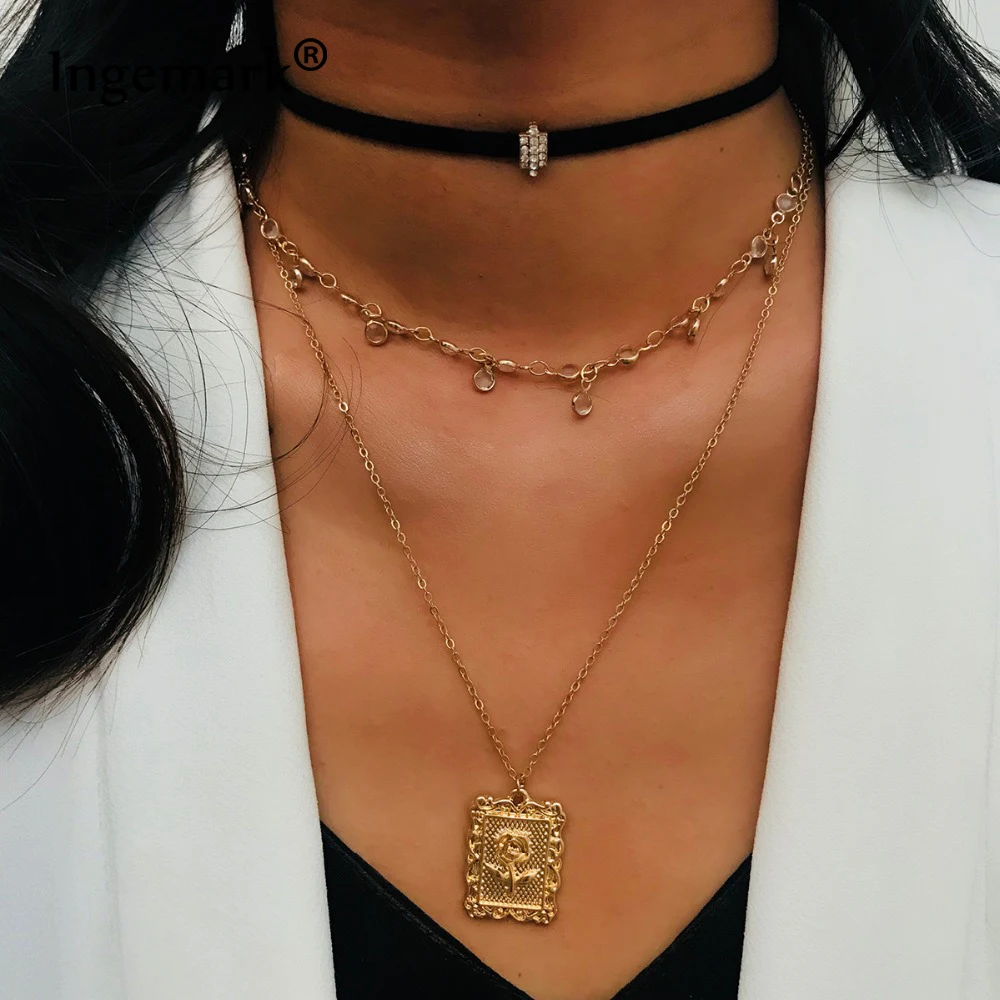 Ingemark Statement Multilayer Korean Velvet Crystal Choker Necklace Transparent Rhinestone Rose Flower Pendant Necklace Women
Ingemark Statement Multilayer Korean Velvet Crystal Choker Necklace Transparent Rhinestone Rose Flower Pendant Necklace Women
