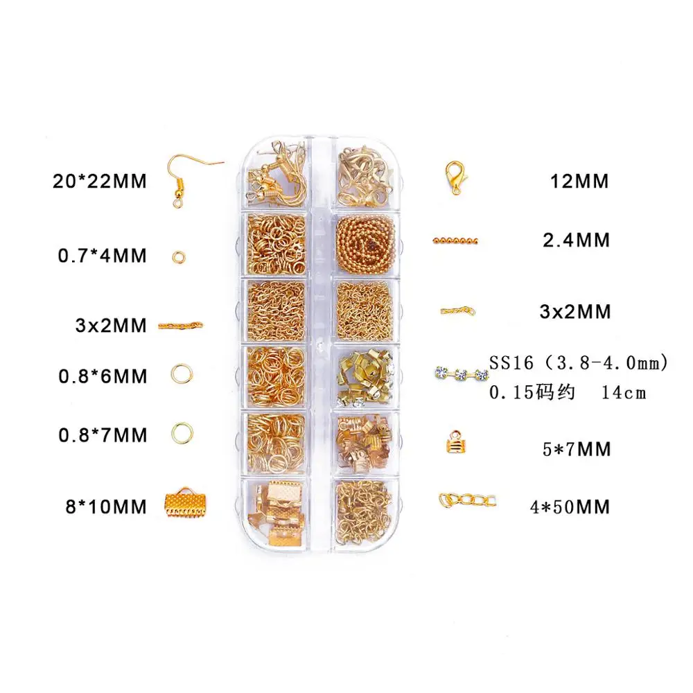 High Quality Box Set Gold Plated Jump Ring Ball Chain Clasp Earring Hook Chain DIY Jewelry Findings Box for Jewelry Making
High Quality Box Set Gold Plated Jump Ring Ball Chain Clasp Earring Hook Chain DIY Jewelry Findings Box for Jewelry Making