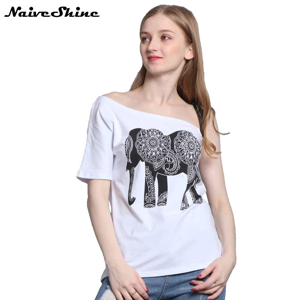 Naive Shine Women Elegant Animal Elephant Print Summer Tops Tee Shirt Casual Plus Size Black White Cotton t-shirts Femme tshirt
Naive Shine Women Elegant Animal Elephant Print Summer Tops Tee Shirt Casual Plus Size Black White Cotton t-shirts Femme tshirt