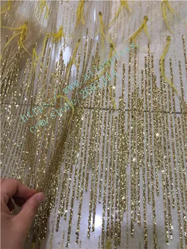 Gold yellow shining glued glitter net mesh breathable lace fabric with feather for wedding dress/party/lady dress BZL-00227
Gold yellow shining glued glitter net mesh breathable lace fabric with feather for wedding dress/party/lady dress BZL-00227