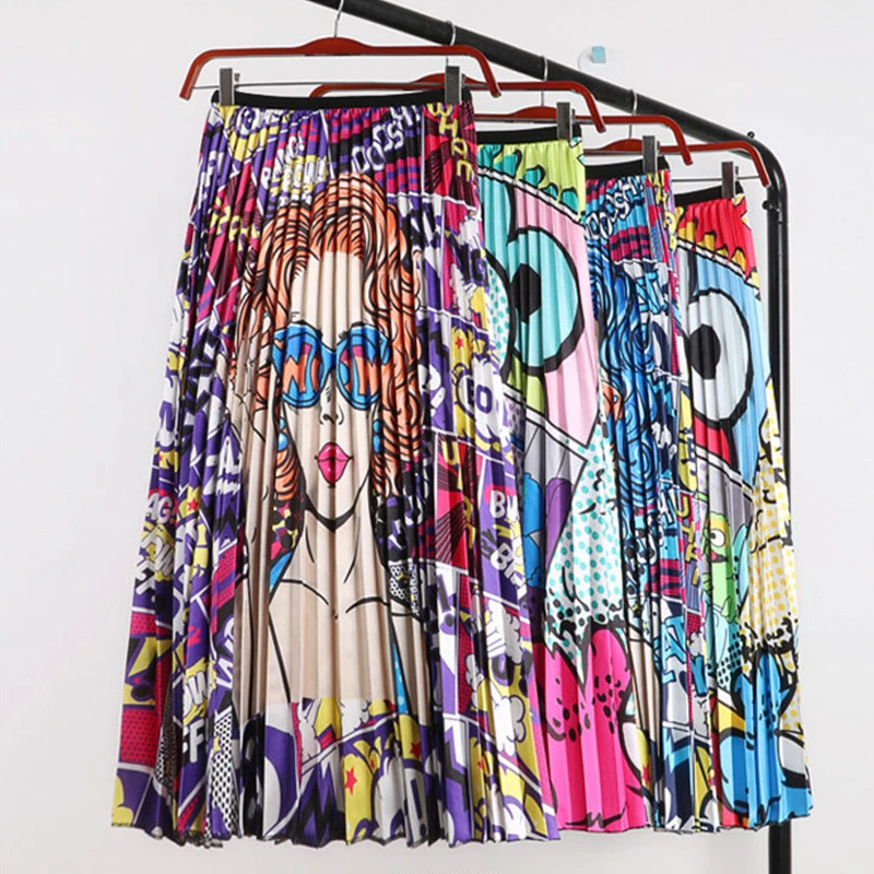 2019 Spring Summer Printing High Elastic Skirts Cartoon Pattern Pleated Midi Part Holiday Skirt High Street Style 
2019 Spring Summer Printing High Elastic Skirts Cartoon Pattern Pleated Midi Part Holiday Skirt High Street Style
