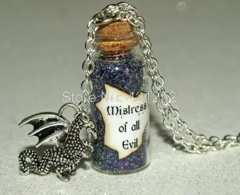 12pcs Mistress of All Evil Maleficent Magical glass Bottle Necklace with a Dragon Charm Villain Inspired necklace 
12pcs Mistress of All Evil Maleficent Magical glass Bottle Necklace with a Dragon Charm Villain Inspired necklace