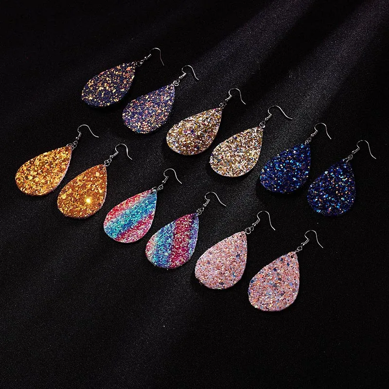 New Teardrop PU Leather Earrings Sequins Looking Various Looking Various Multi Colors Bohemia Water Drop Earring women jewelry
New Teardrop PU Leather Earrings Sequins Looking Various Looking Various Multi Colors Bohemia Water Drop Earring women jewelry