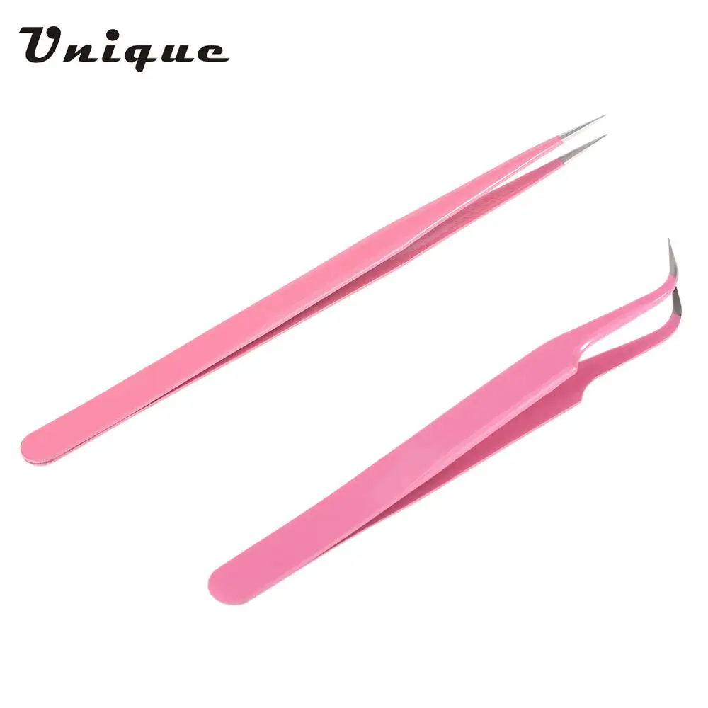 

2Pcs/set Straigh Curved Eyelash Tweezers Extension Nipper Stainless Steel Pointed Clip Make up Eye Lashes Tweezer Nippers Tool