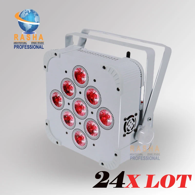 24X LOT Rasha Hex V9 9pcs*18W6in1 RGABW UV Built in Wireless LED Flat Par Light,LED Flat Par Can,Disco Event Stage Light
24X LOT Rasha Hex V9 9pcs*18W6in1 RGABW UV Built in Wireless LED Flat Par Light,LED Flat Par Can,Disco Event Stage Light