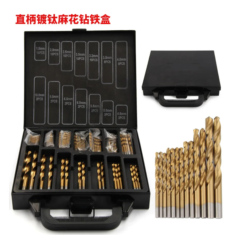 99pcs high speed steel titanium plated straight shank twist drill woodworking hole opener plate bit iron box
99pcs high speed steel titanium plated straight shank twist drill woodworking hole opener plate bit iron box