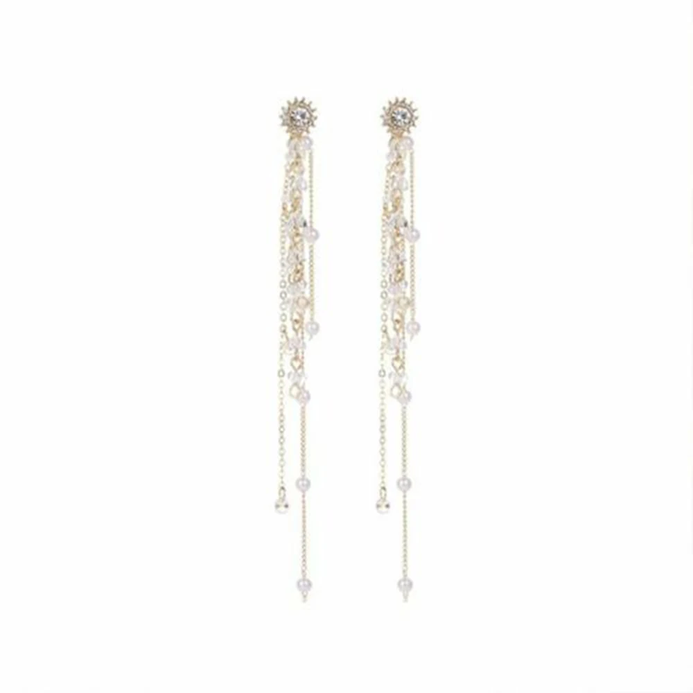 Crystal Pearl Tassel Long Chain Earrings Silver Plated Elegant Generous Ladies Ear Stud Dangle Women Party Long Drops Earings
Crystal Pearl Tassel Long Chain Earrings Silver Plated Elegant Generous Ladies Ear Stud Dangle Women Party Long Drops Earings