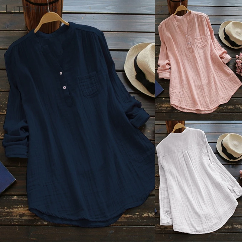 Litthing Women Ladies Solid Cotton Blouses Stand Collar Long Sleeve V Neck Casual Loose Tunic Tops Summer Long Tops Blouse Femme
Litthing Women Ladies Solid Cotton Blouses Stand Collar Long Sleeve V Neck Casual Loose Tunic Tops Summer Long Tops Blouse Femme