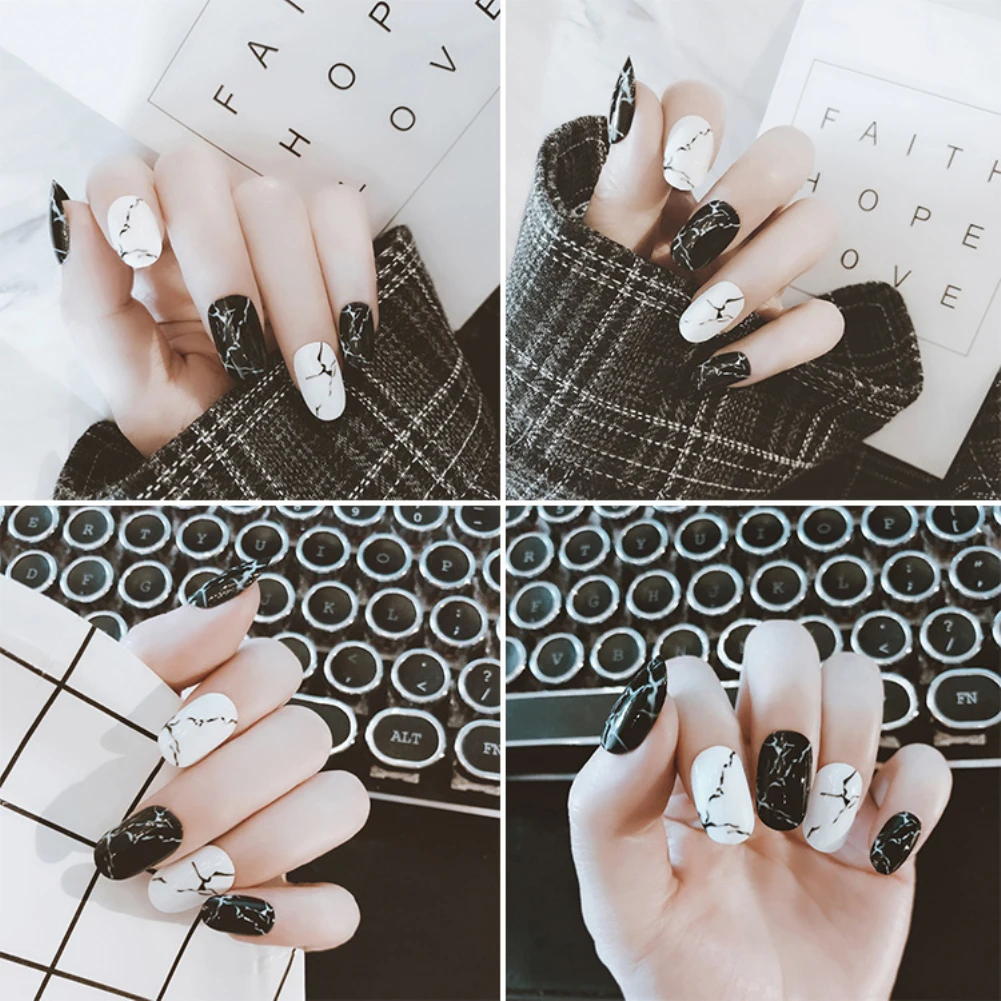 24Pcs Fashion Fake Nails Marble Stripe Black False Nails Full Coverage Marble Black Fake Nails with 2g glue Drop Shipping
24Pcs Fashion Fake Nails Marble Stripe Black False Nails Full Coverage Marble Black Fake Nails with 2g glue Drop Shipping