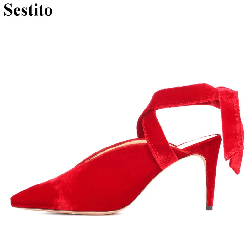 Sexy Red Black Cross-tied Flock Pointed Toe Shoes Spring Party High Heels Super High Thin Heels Women Pumps Lace-up Women Shoes
Sexy Red Black Cross-tied Flock Pointed Toe Shoes Spring Party High Heels Super High Thin Heels Women Pumps Lace-up Women Shoes