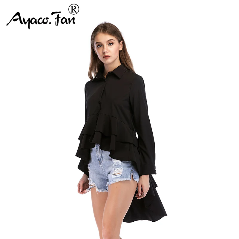Cascading Ruffle Shirts Women 2019 Spring Autumn New Fashion Cute Lapel Patchwork Tops Female Long Sleeve High Low Black Blouses
Cascading Ruffle Shirts Women 2019 Spring Autumn New Fashion Cute Lapel Patchwork Tops Female Long Sleeve High Low Black Blouses