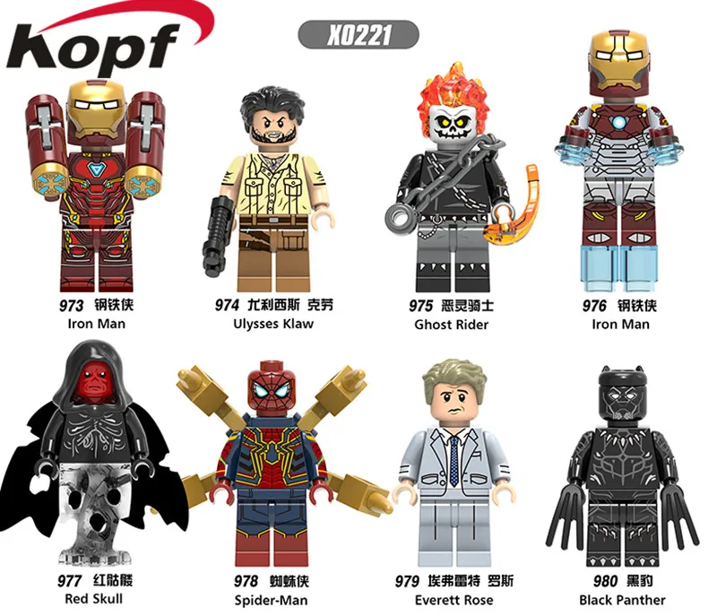 X0221 Single Sale Building Blocks Super Heroes Iron Man Red Skull Chost Rider Ulysses Klaw Bricks Action Figures Toys Children
X0221 Single Sale Building Blocks Super Heroes Iron Man Red Skull Chost Rider Ulysses Klaw Bricks Action Figures Toys Children