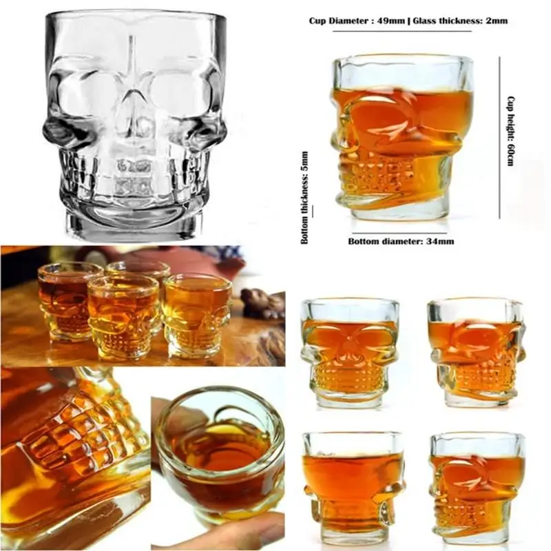 Image 75ml x 4pcs Clear Skull Vodka Glass Mug Cup Mini Wine Brandy Shot Drinking Cup Crystal Creative Glassware Gift HG268