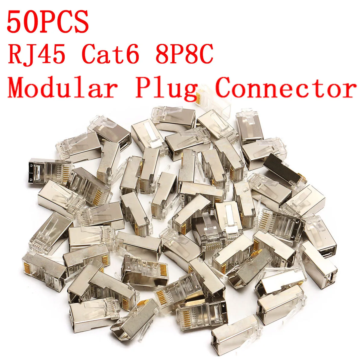 

50pcs/lot RJ45 Cat6 Connector 8Pin 8P8C Shielded Stranded Crimp Modular Plug Connectors Socket Internet Connector