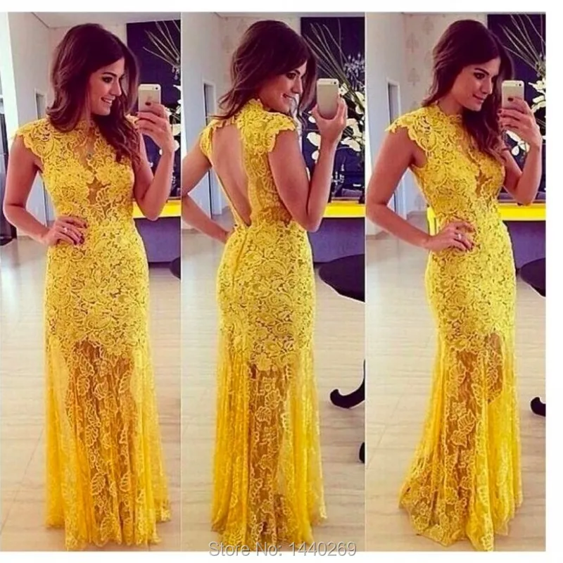 Unique Design Tops Yellow Lace Long Prom Gown High Neck Evening Dress for Wedding Party Custom Made
Unique Design Tops Yellow Lace Long Prom Gown High Neck Evening Dress for Wedding Party Custom Made