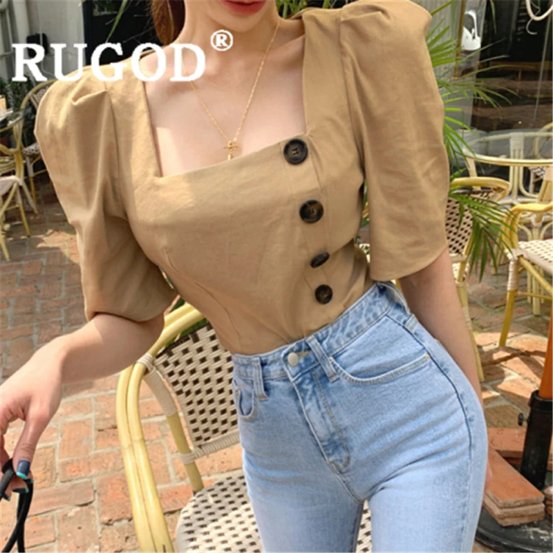 RUGOD Women vintage solid blouse square collar puff sleeve single-breasted slim shirt new fashion female elegant korean tops
RUGOD Women vintage solid blouse square collar puff sleeve single-breasted slim shirt new fashion female elegant korean tops