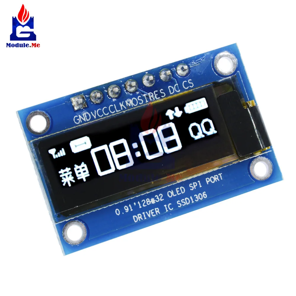 0.91 Inch SPI 128x32 White OLED LCD Display DIY Module SSD1306 Driver IC DC 3.3V-5V For Arduino PIC
0.91 Inch SPI 128x32 White OLED LCD Display DIY Module SSD1306 Driver IC DC 3.3V-5V For Arduino PIC