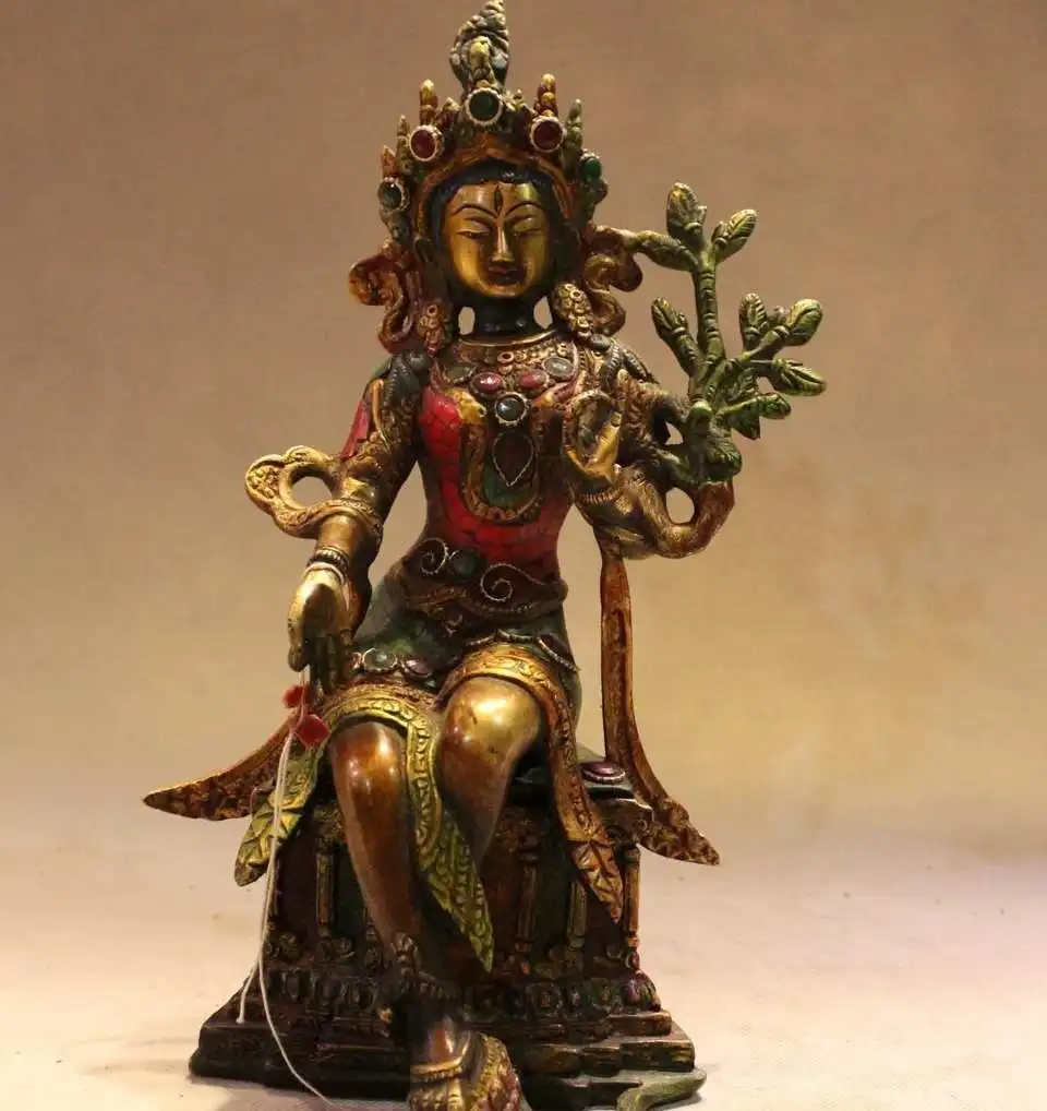 10"Tibet Buddhism Temple Bronze Turquoise Coral Gem Kwan-Yin Bodhisattva Statue
10"Tibet Buddhism Temple Bronze Turquoise Coral Gem Kwan-Yin Bodhisattva Statue