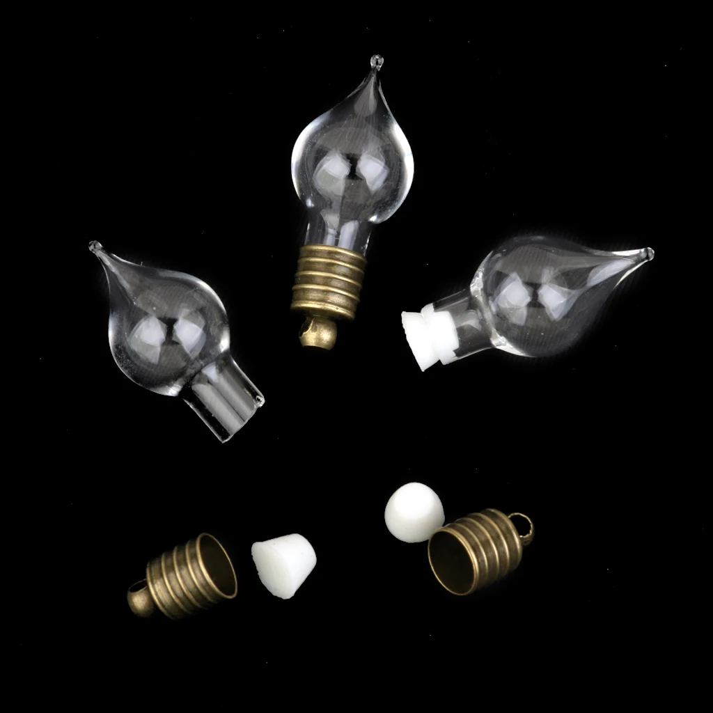 Phenovo 10 Clear Vials DIY Craft Necklace Pendant bronze cap Mini Empty Glass Wishing Bottles Fashion Jewelry DIY accessory