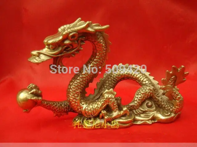fast ShippingChinese Bronze brass Dragon figurine Statue 4.5"L