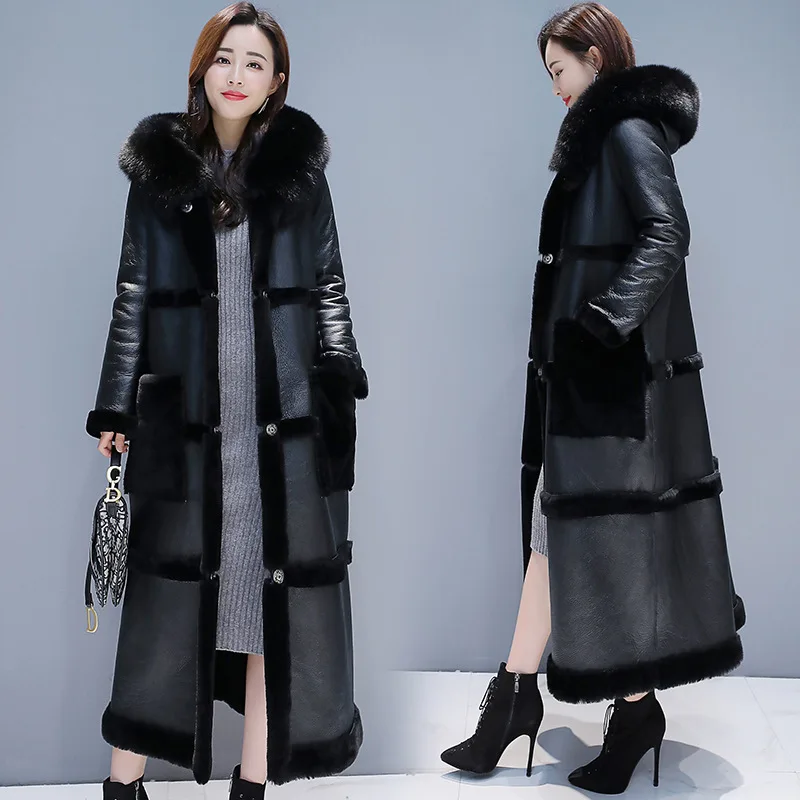 Large size Winter Lambswool Jacket Coat Women Long Faux Leather Jacket Female Thicken Warm Overcoat Womens Hooded Faux Fur Coats
Large size Winter Lambswool Jacket Coat Women Long Faux Leather Jacket Female Thicken Warm Overcoat Womens Hooded Faux Fur Coats