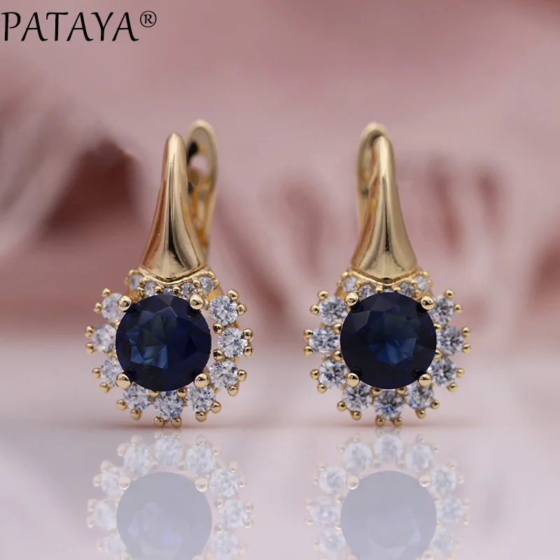 Серьги PATAYA женские Круглые темно синие для свадьбы с красивым цветком вечеринки