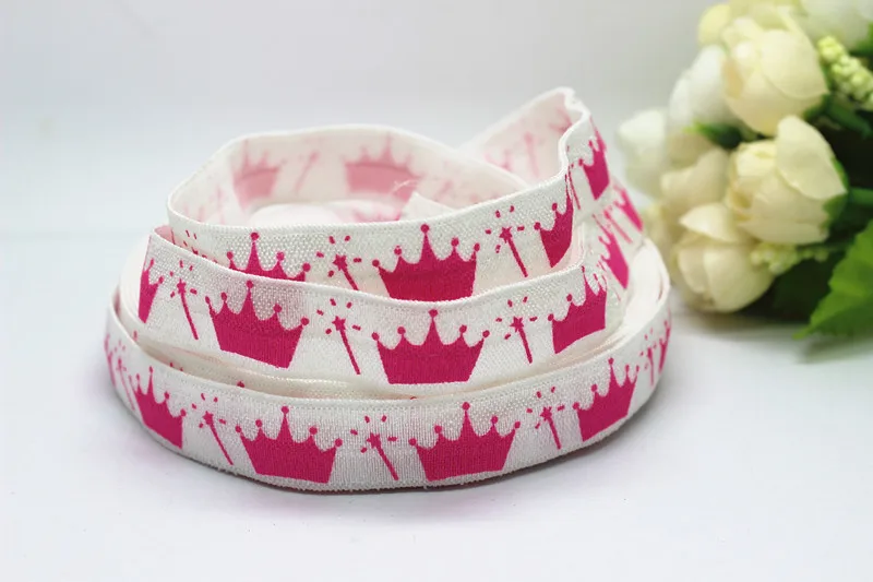 50 yards/lot Fold Over Elastic Ribbon pink Crown magic wand Printed on white Elastic Ribbon headbands
50 yards/lot Fold Over Elastic Ribbon pink Crown magic wand Printed on white Elastic Ribbon headbands