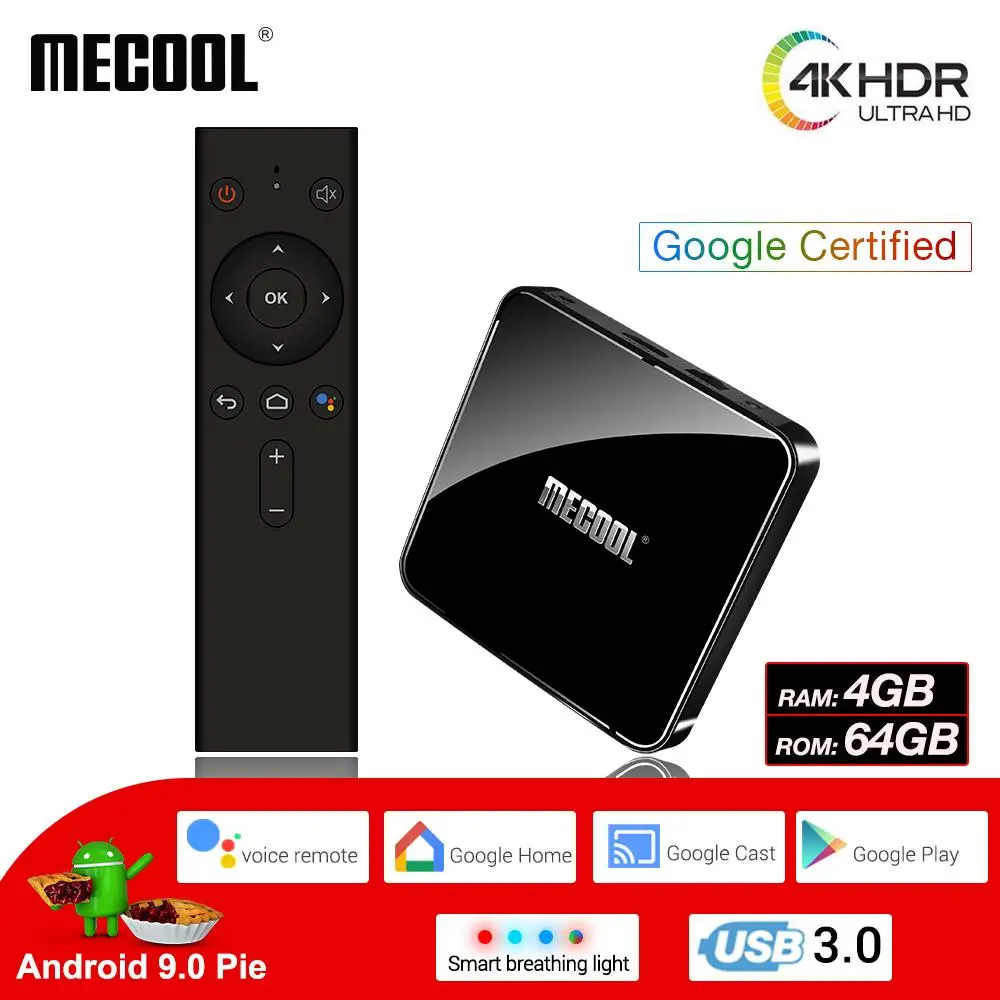 MECOOL Smart Android 9.0 TV Box 4G+64G 4K HDR Google Home Play Cast Ultra HD TV Box USB 3.0 Media Player Set Up Voice Vontrol
MECOOL Smart Android 9.0 TV Box 4G+64G 4K HDR Google Home Play Cast Ultra HD TV Box USB 3.0 Media Player Set Up Voice Vontrol